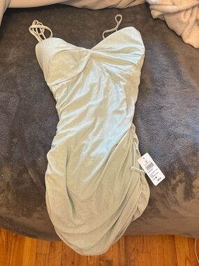 Windsor Sparkle Mint Green Ruched Mini Dress